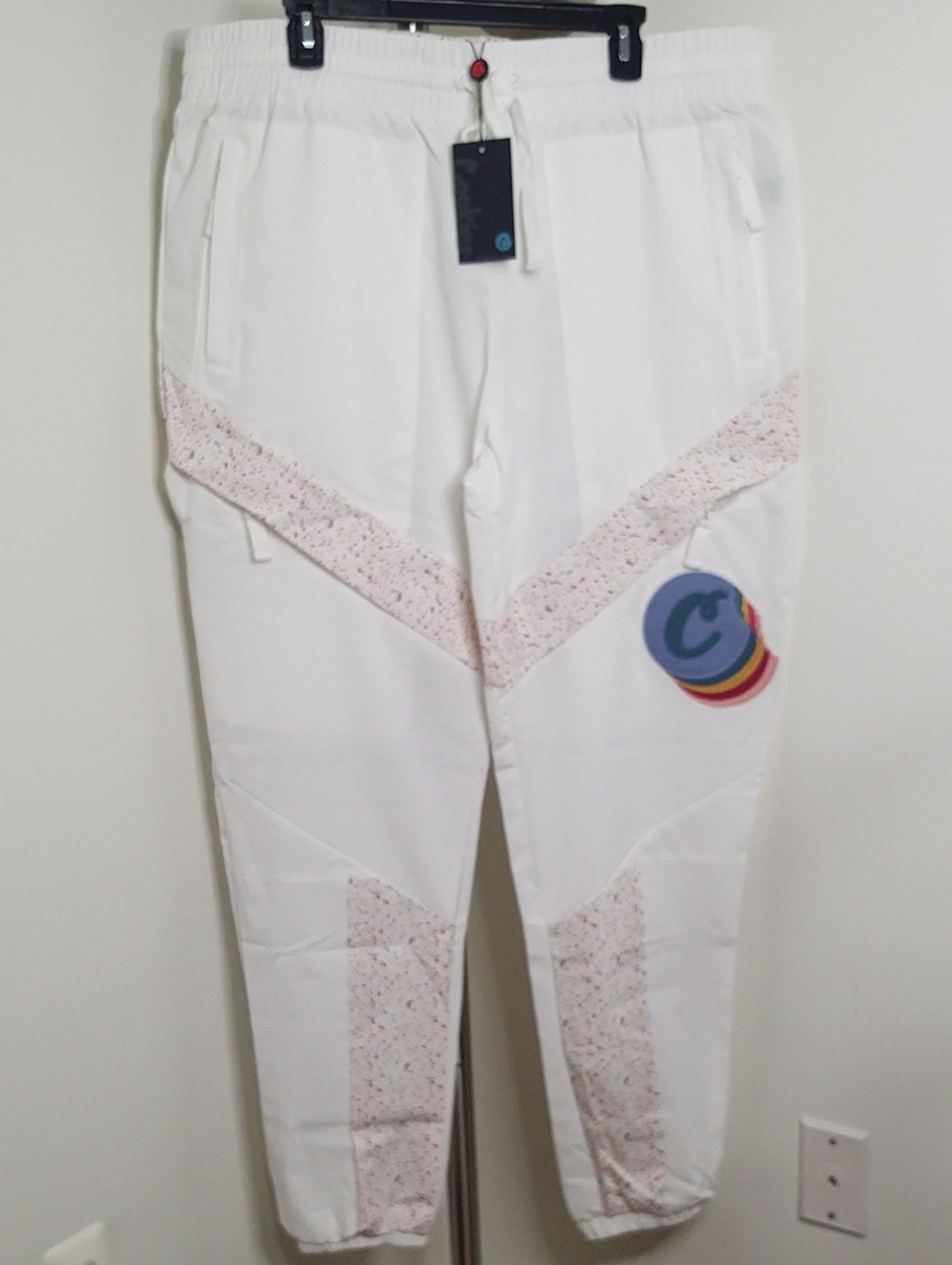 Cookies White Jogger Pants with Pastel Speckle Panels & Colorful 'C' Patch 2XL